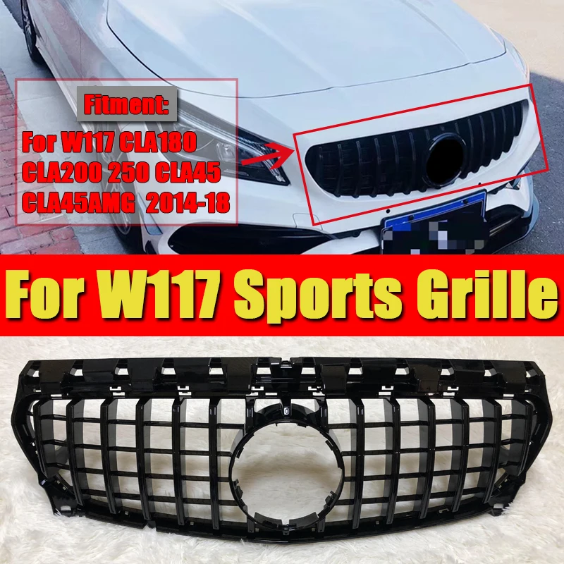 Гриля для переднего бампера W117 CLA GTS Абсорбирующая блестящая черная подходит