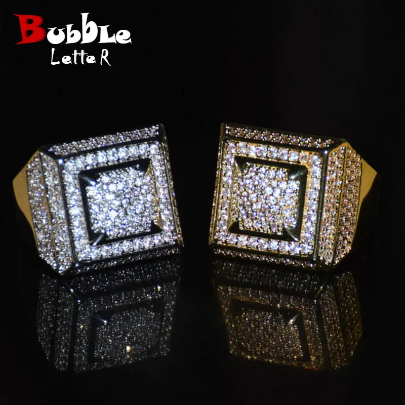 

Bling Bling AAA+Cubic Zircon Ring Copper Material Gold Silver Color Iced Full CZ Hip Hop Rings Men's Fashion Jewelry Gift