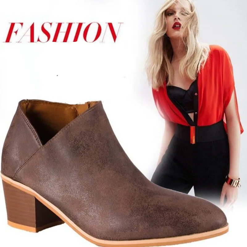 

NEW women winter ankle boots shoes spring autumn zipper pointed toe fashion gray khaki brown Casual retro faux suede Handmade