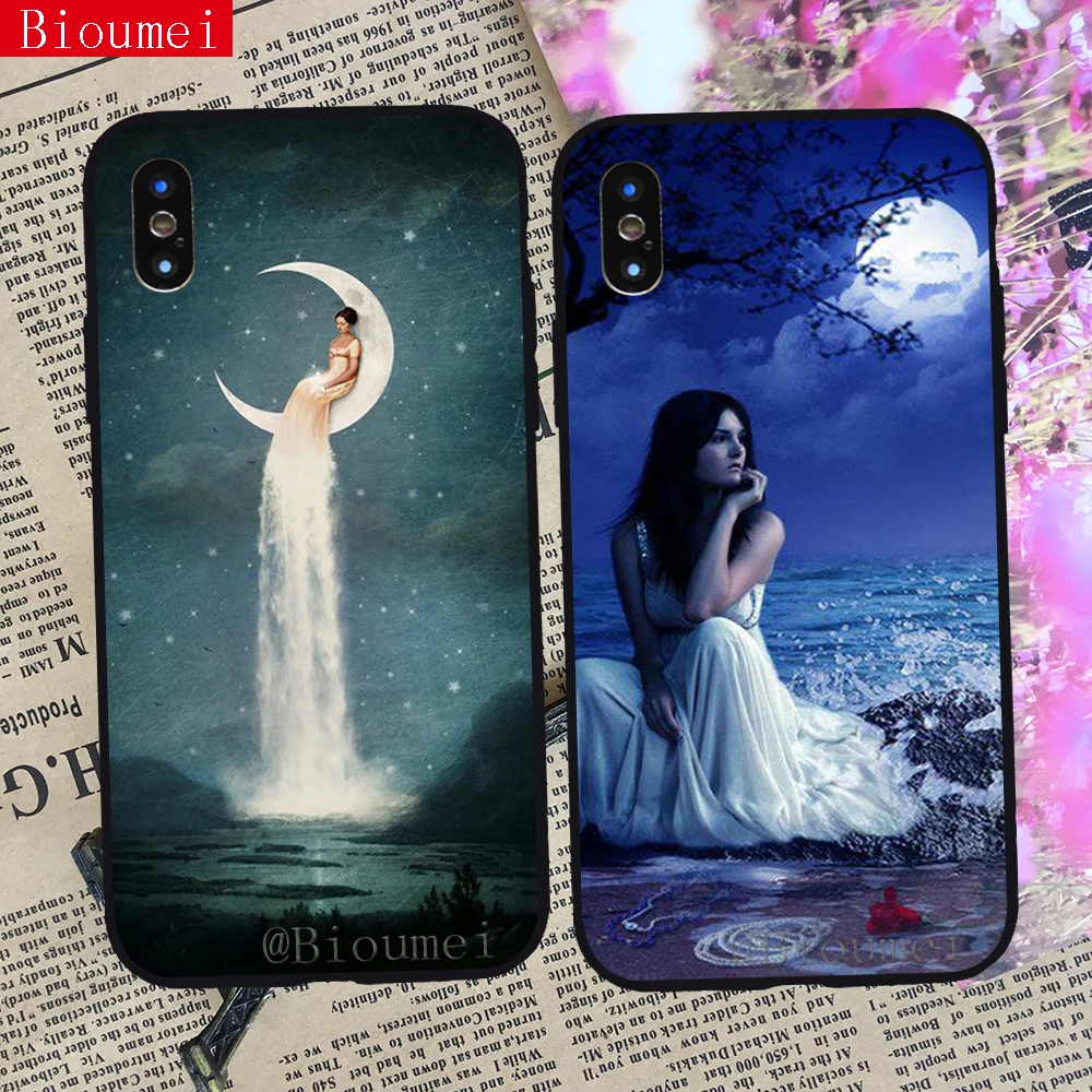 

Bioumei Soft TPU Case for iphone XS XR XS Max Moon River Lady Cover Case for iphone 7 8 6 6S Plus X case 19