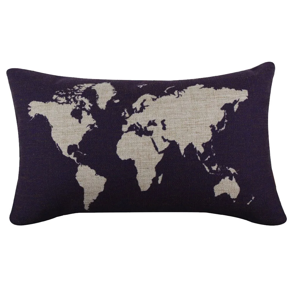 Dark Blue World Map Burlap Pillow Cases Covers decorative throw pillows lovely velvet pillow ...
