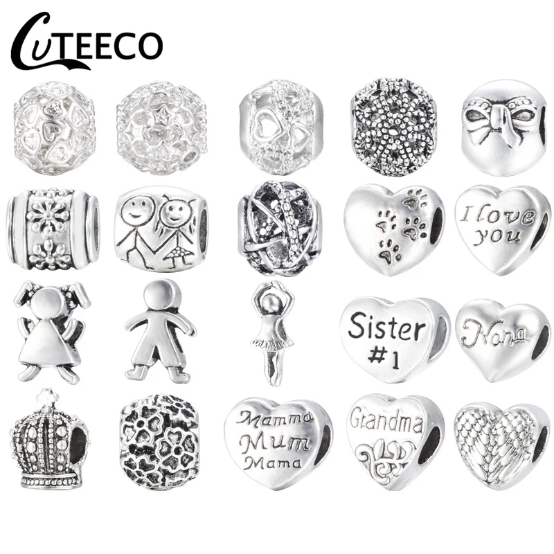 Бесплатная доставка бусины CUTEECO с большими отверстиями в виде сердечек для семьи