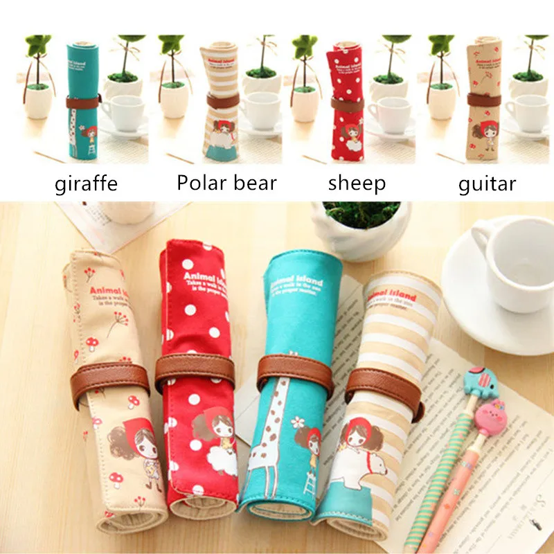 

Cute Pencil Bag Makeup Pen Pouch Cute Style Rollup Pencil Case Durable Students Stationery Pen Holder for School/Office 4 models