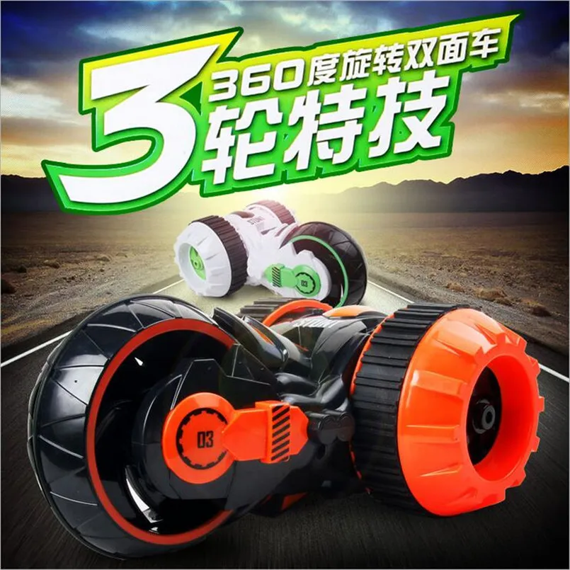 

360 Degree Rotary Stunt RC Car Three-wheel High-speed Deformation Tumbling Rotate Car Remote Control Toy Car for Children