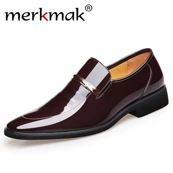 

Merkmak 2020 Men Dress Brogue Shoes Brand Genuine Leather Formal Flats Breathable Gentlemen Oxford Lace Up Wedding Shoes