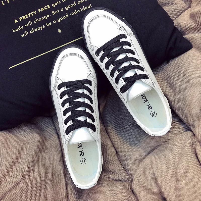Classic White Black PU Leather Shoes New 2018 Fashion Sneakers Women's