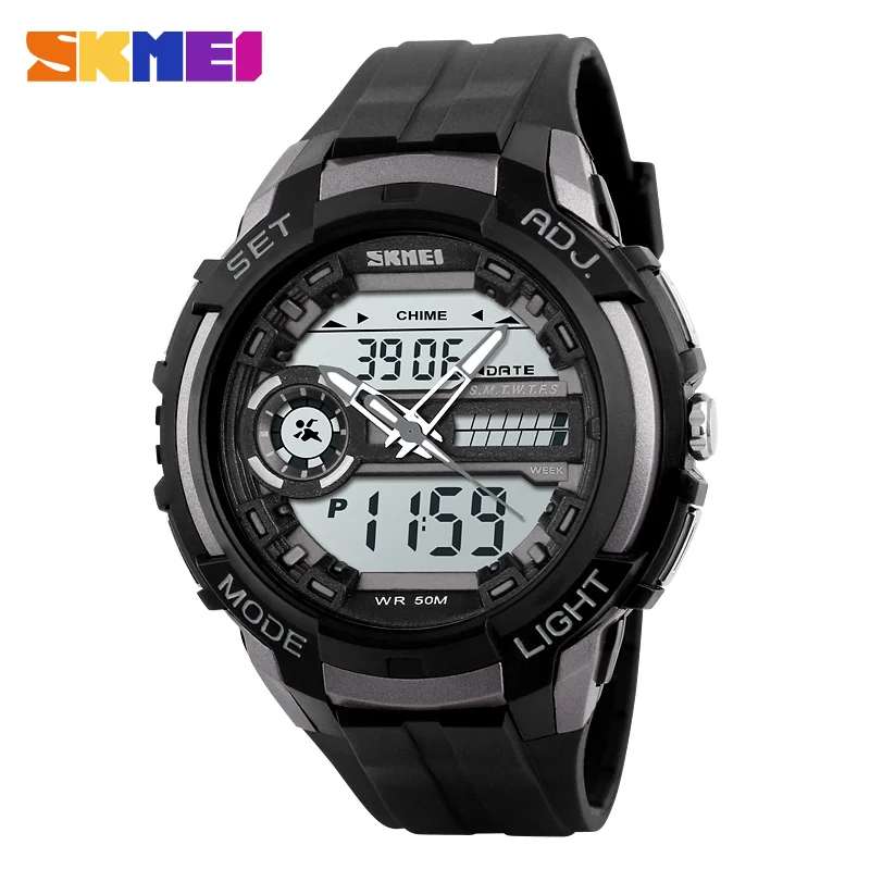 

SKMEI Men Sports Watches LED Back Light 50M Water Resistant Shock Military Watch Chronograph Alarm Quartz Wristwatch Reloj 1202