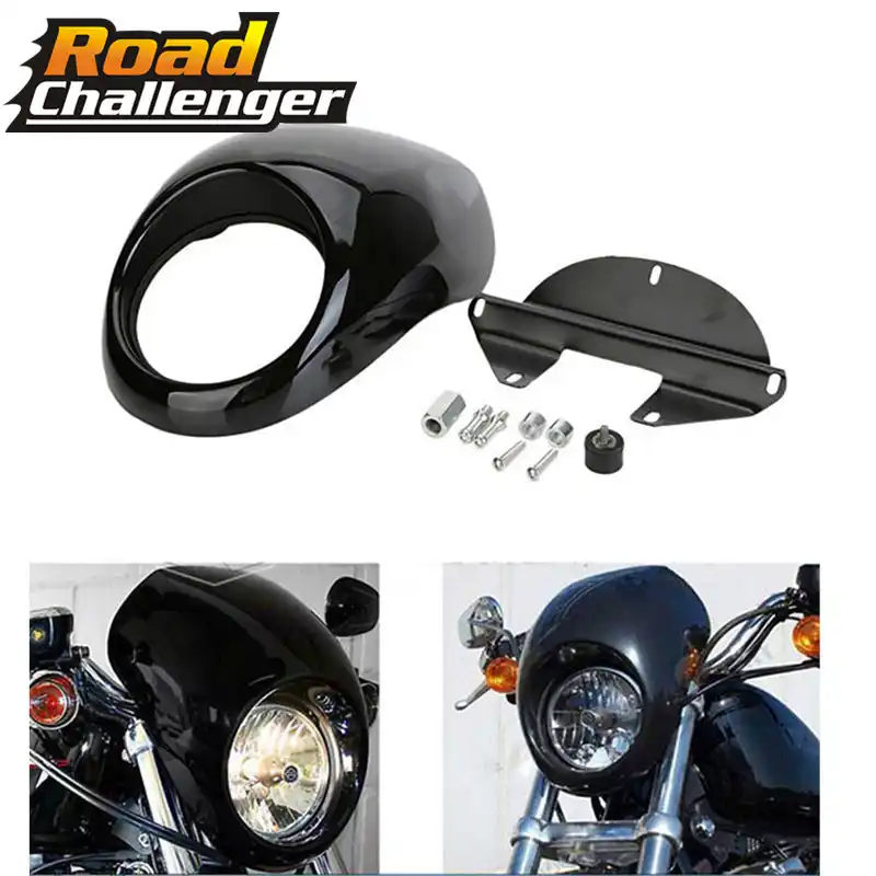 Передний капот для мотоцикла, черный обтекатель фар для мотоцикла Harley 883 48 1200, передняя вилка для крепления Dyna Sportster XLCH - изображение