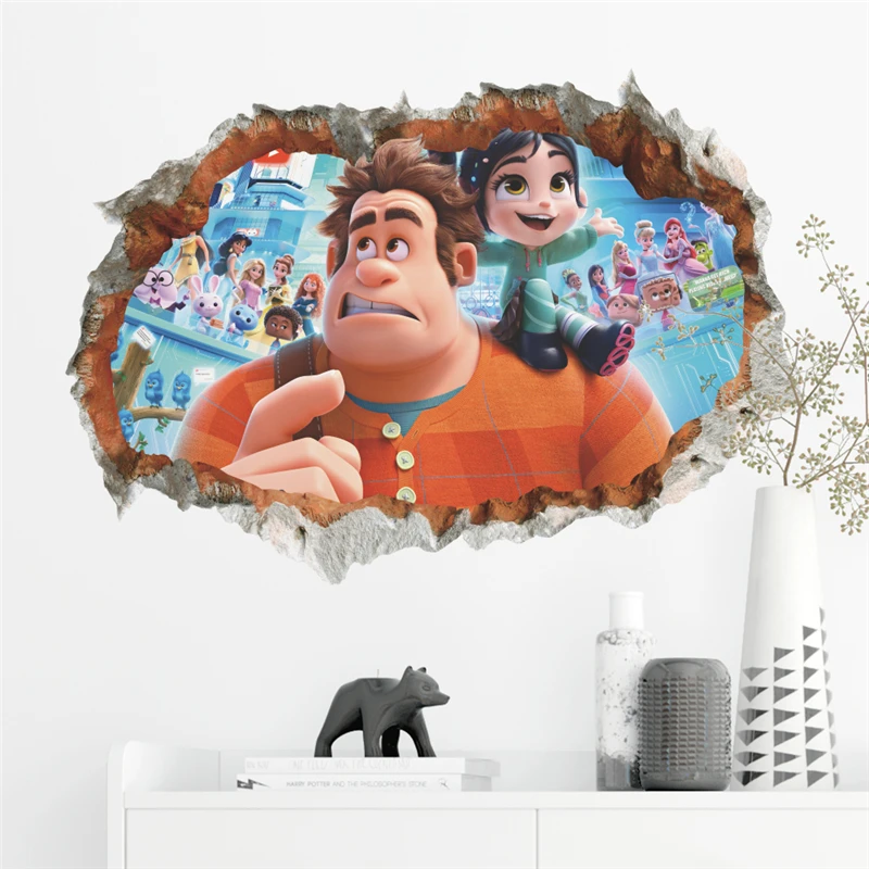 3d Effect Wreck-It-Ralph Breaking Through Wall Decals Bedroom Home Decor Cartoon Movie Stickers Pvc Mural Art Posters | Дом и сад
