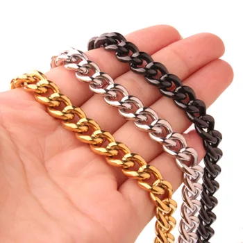 

9/13/15/18mm Mens Necklace Curb Cuban Link Silver Gold Black Tone Stainless Steel Necklace Chain Jewelry Length 16"-40"