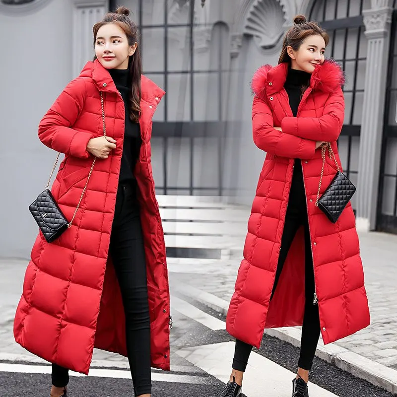 Col Femelle gris rouge Survêtement Bas Noir Rouge Grand Vers Slim Hiver Mode army X Fourrure Le Vestes Épaissir Femmes Chaud blanc Parkas De Coton long corail Green Yp1216 Manteaux Nouveaux gxFUw0Hg