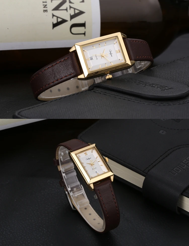 quartzo casal relógio com couro watchbelt