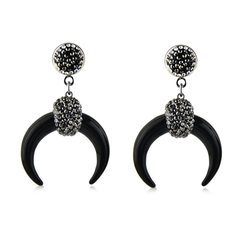 

2019 New Crescent Shaped Black Ox horn Crystal Drop Earrings Fashion Jewelry For Women ENJ001