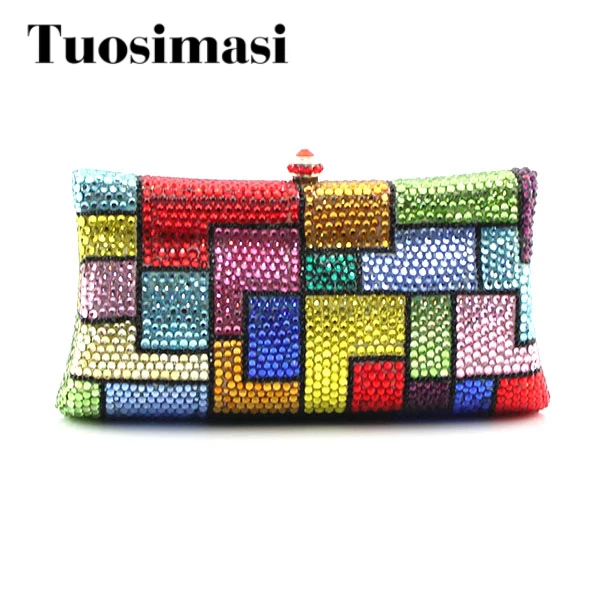 

Colorful Grid Crystal Evening Bags Clutch Handbags Chain Shoulder Bag For Bridal Party Day Clutches