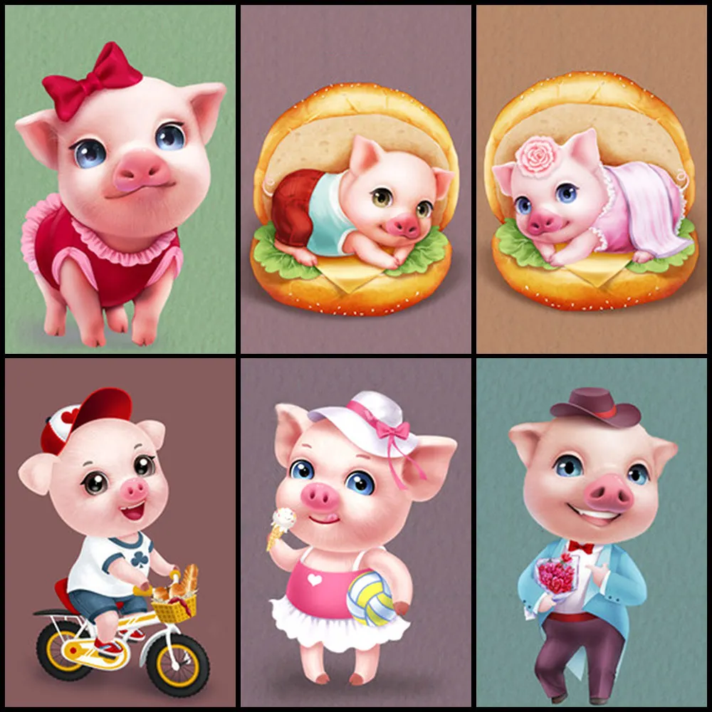 

Cartoon Children animals pig Diamond Painting Full Round New DIY Sticking Drill Cross Embroidery 5D simple Home Decoration