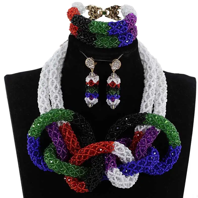 Последние Свадебные африканские бусы ручной работы Ювелирный Набор высокого качества ожерелье, украшенное кристаллами Набор ANJ615 - Окраска металла: 4