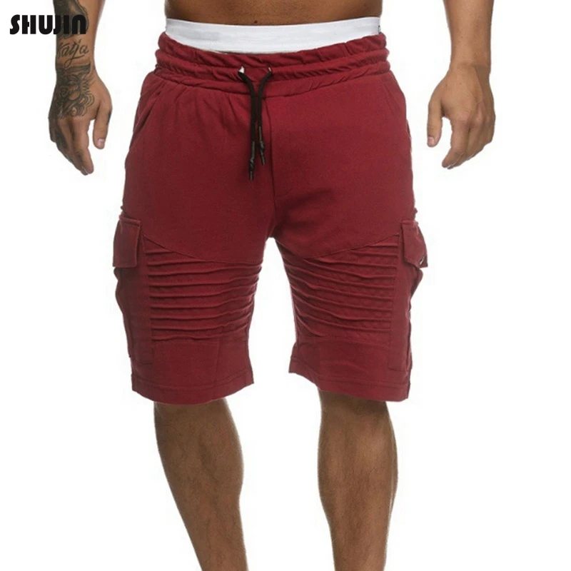 SHUJIN мужские тренировочные брюки повседневные Шорты Средняя талия тренировочные штаны для бега фитнес брюки мужские летние однотонные свободные пять шорты Homme