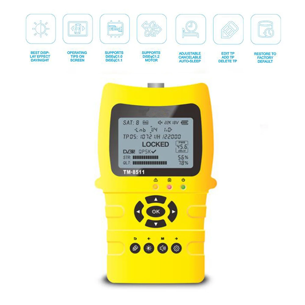 

Koqit Portable High Definition Digital Satellite Finder Meter MPEG-4 DVB-S2 With 2.2' LCD Full FTA DVB Finder Receptor Dish Tool