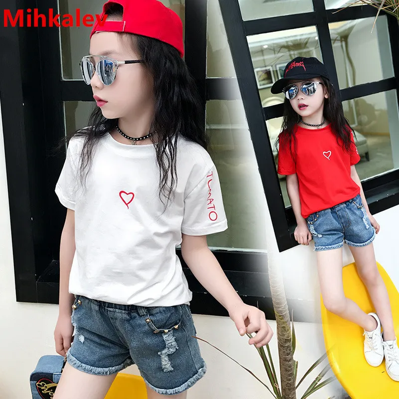 

Mihkalev Fashion cotton kids clothes 4-14Years teenage girl t-shirt short sleeve children leisure tshirt and tops girls clothing