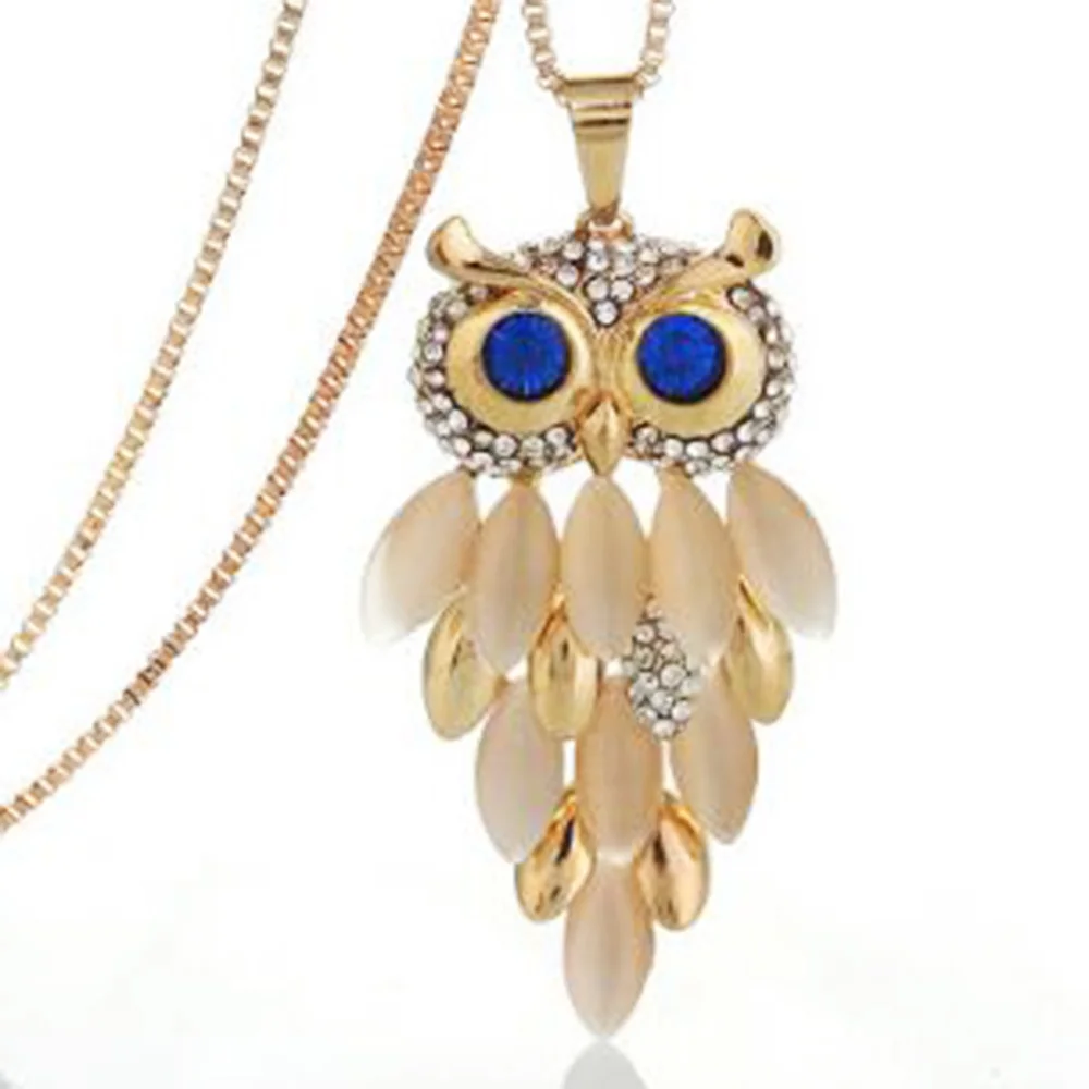 Vintage Charming Bordered Alloy Opal Owl Pendant Necklace For Women