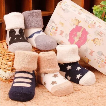 

Cotton 1 Pair Newborn Baby Girls Boys Kids Socks Infant Striped Terry Warm Slippers for Winter Autumn Children