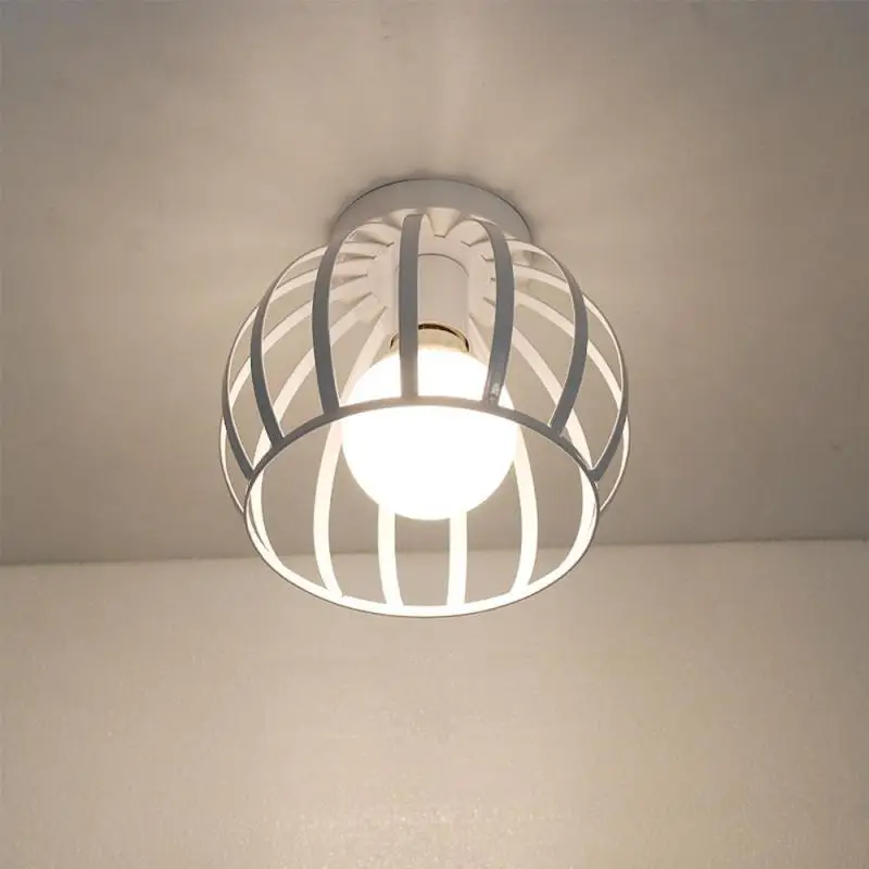 

Moden White Ceiling Lamp LED Iron Minimalist Retro Ceiling Lamp Metal Cage Vintage Iron Cage Light Kitchen Home Lighting Z2