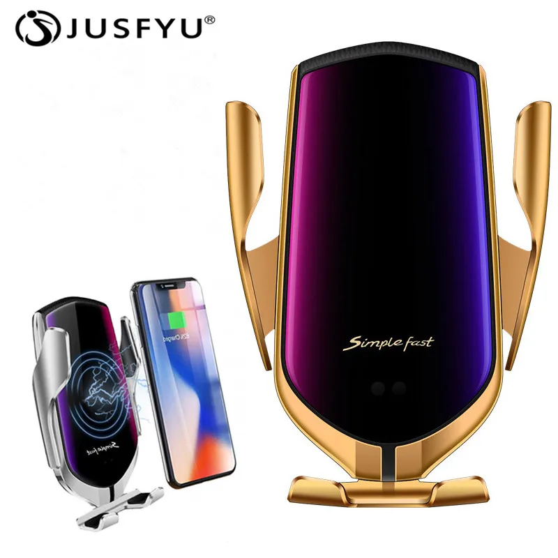 Wireless Car Charger Phone Holder Automatic Clamping Mount Stand Fast Charging for iPhone XR Huawei Samsung Smart Mobile Phone