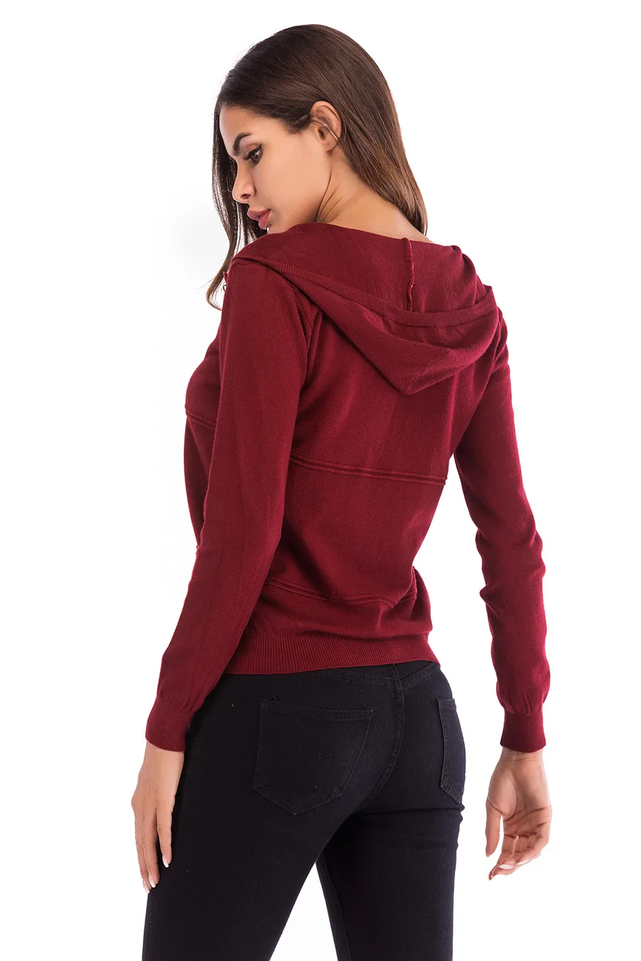 Gladiolus 2018 Knitted Women Autumn Coat Long Sleeve Winter Red Slim Zipper Hooded Women Jacket Fashion Ladies Coats Outerwear (30)