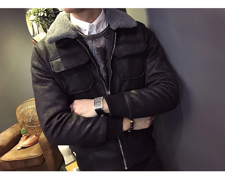 Chaqueta Invierno Hombre зимняя мужская пуховая модная зимняя куртка-бомбер с воротником из овечьей шерсти, черное, зеленое Стеганое пальто, приталенное M-3XL