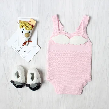 

Infant Toddler Angel Wings Rompers Candy Color Knitted Halter Rompers Baby Kids Fall Sweater Clothes