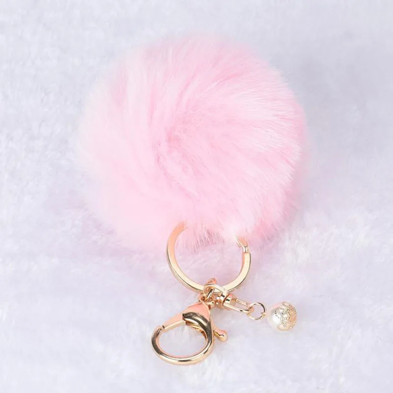 Кролик меховой шар брелок для сумки, плюшевый автомобильный брелок для ключей - Название цвета: Pink