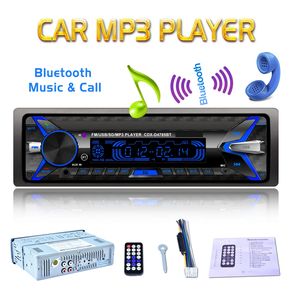 12 В 1Din автомобильный Радио Аудио Bluetooth стерео MP3 плеер 7 цветов светильник Передняя съемная панель Поддержка SD FM AUX USB для автомобиля