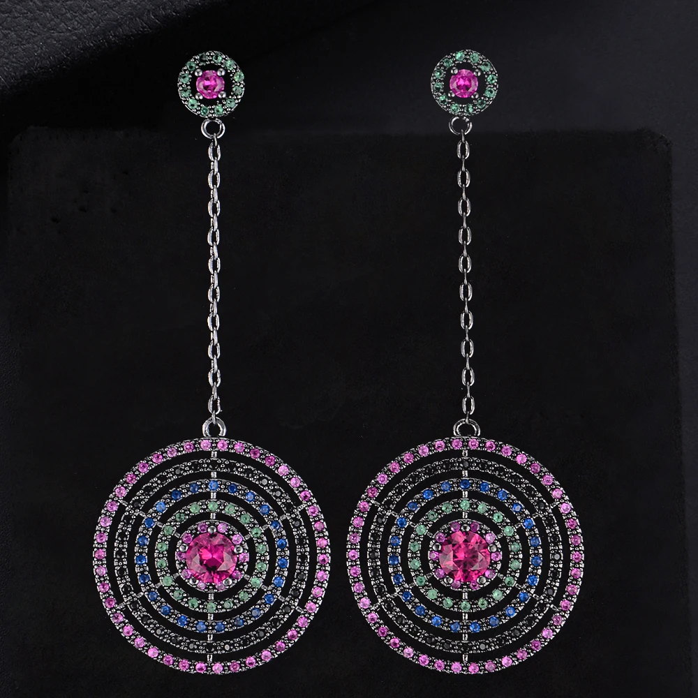 

Siscathy Fashion Round Hollow Circle Earrings Pierced CZ Long Drop Dangle Earrings For Women Wedding Bridal Ear Jewelry