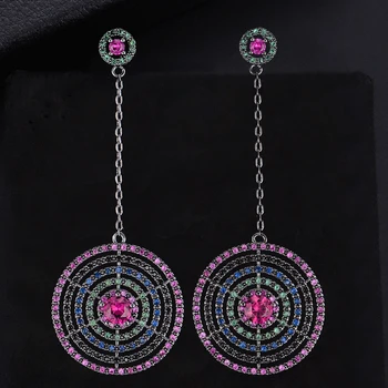 

Siscathy Fashion Round Hollow Circle Earrings Pierced CZ Long Drop Dangle Earrings For Women Wedding Bridal Ear Jewelry