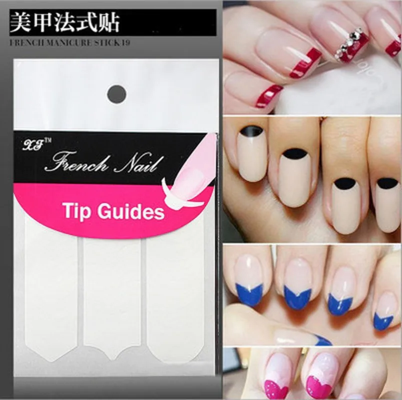 

3 Style Hot Sales 3pack 144PCS DIY Line Tips White French Manicure Strip Nail Art Form Fringe Guides Sticker