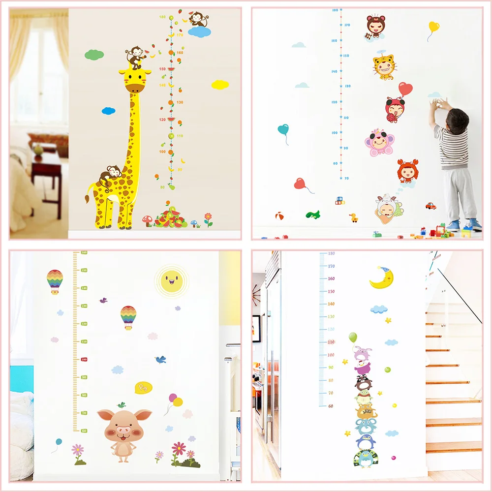 

Cartoon Giraffe Wall Stickers Kids Room Home Decoration Pig Monkey Owl Animals Growth Chart Mural Art Height Measure Wall Decals
