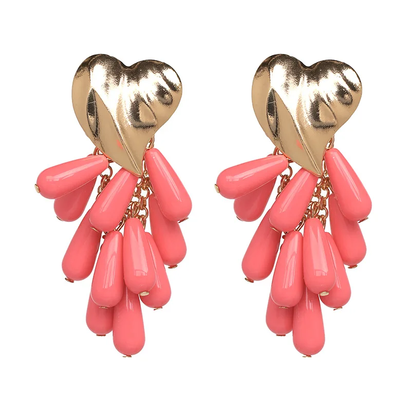 

Hot Sale Drop Beads Jewelry Luxury Colorful Boho Dangle Earrings for Women Party Bijoux Charm Heart Pendant Statement Earrings