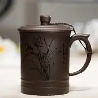 宜興紫の粘土マグカップ蓋付きキットハンド塗装竹蘭蓮大容量原石のzishaカップオフィスマスタープーアル茶カップ