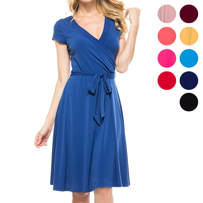 

2019 Women A-Line Cotton Dress casual summer short sleeves ruffle sundress sexy v neck party dress large size modal solid dress