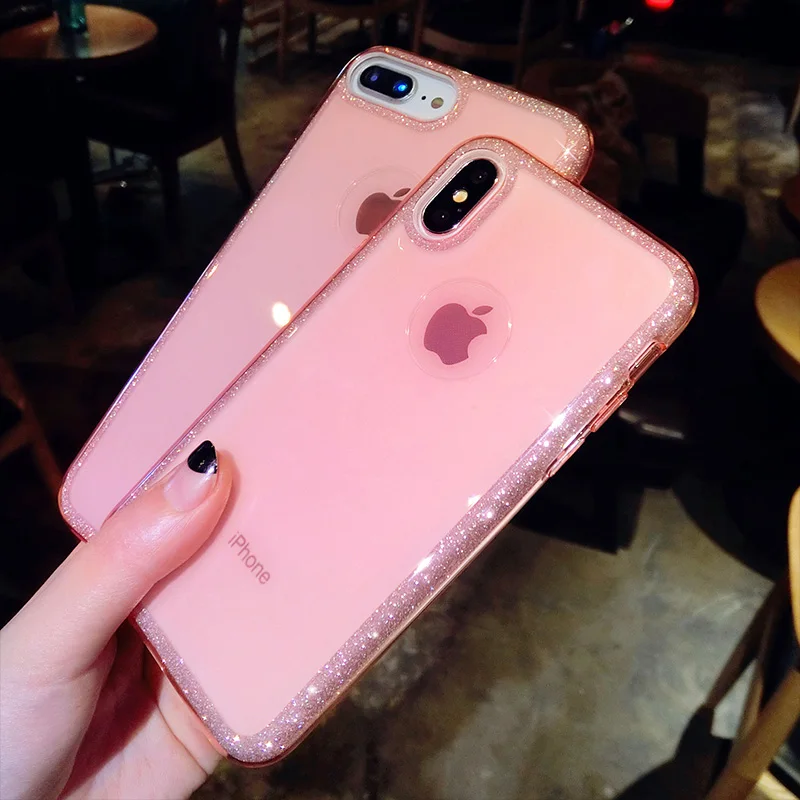 

Crispyfish Glitter Sparkly Transparent Soft TPU Case For iPhone 7 8 Plus Phone Back Cover Case For 6 6s X XS XR XS MAX