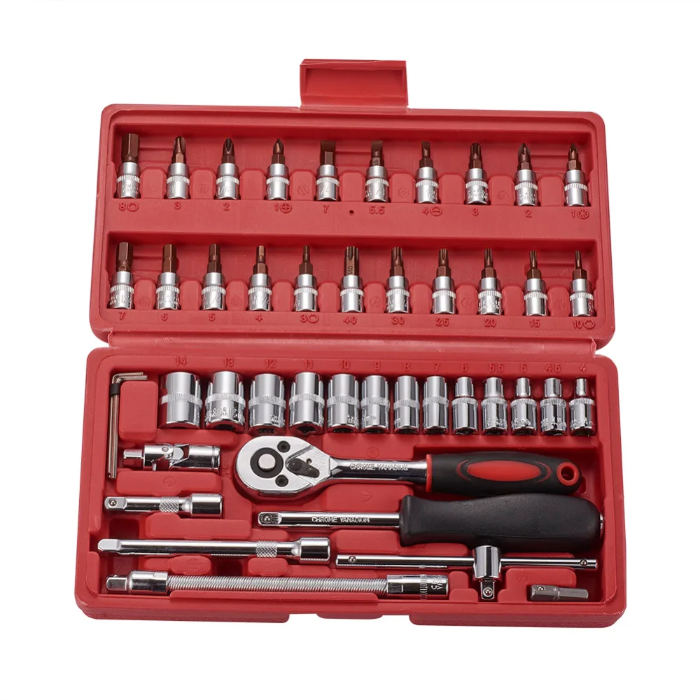 

42Pcs Car Repair Tool 1/4-Inch Socket Set Ratchet Torque Wrench Combo Tools Kit Auto Repairing Accessories
