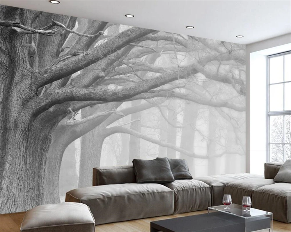 Beibehang noir et blanc forêt arbre art fond mur peinture 