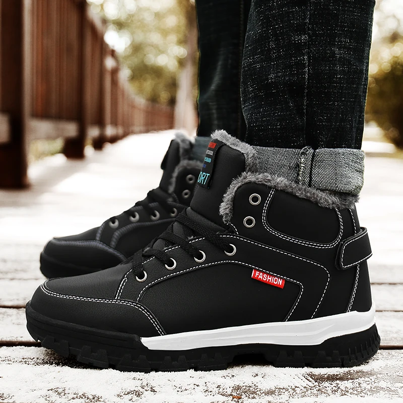 

Baideng 2019 Winter Warm Men Running Shoes High Top Waterproof Snow Boots Black Gray Comfortable Soft Fur Sneakers Plus Size 46