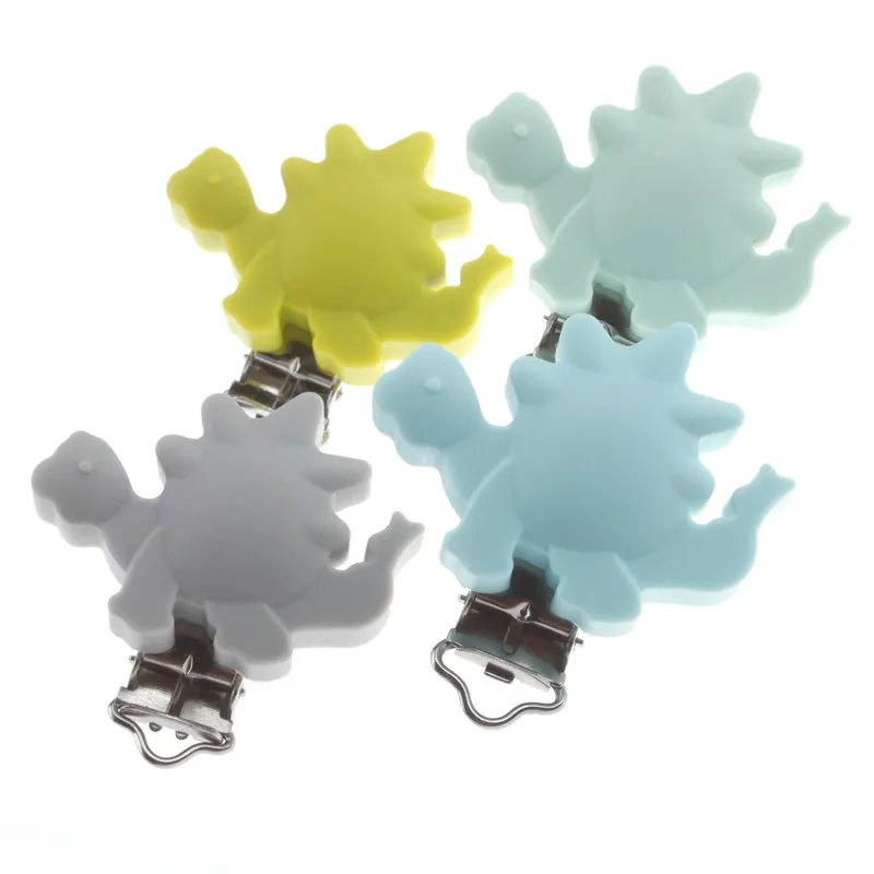 Food Grade 4PC Cute Dinosaur Clips Silicone Baby Teething Teether