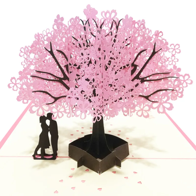  3D Pop UP Cards Cherry Tree Wedding Invitations Cards Valentine's Day Anniversary Greeting Card Gre - 33027645879