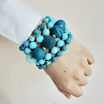 

Lily Jewelry Blue Druzy Agates Turquoises Crazy Lace agates Hematite 5rows OT Clasp Bracelet Bohemia Style Jewelry Drop shipping
