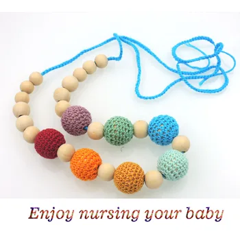 

Sky blue Cocheted yarn Multicolor crochet beads Teething Necklace, Baby Shower Gift, Eco-Friendly teething necklace NW1978