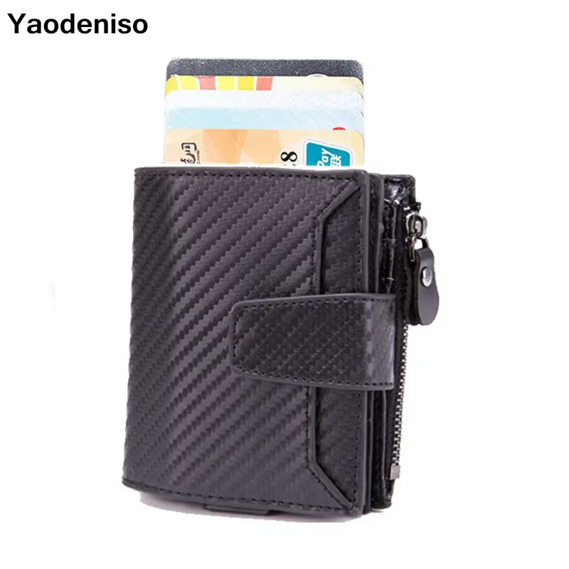 

New Men Wallets RFID Blocking Credit Card Holder Aluminum Mini Wallet with Coin Bag Zipper Small Purses Slim Money Bag