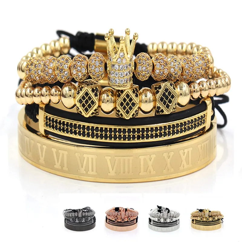Классический ручной работы регулируемый плетеный браслет золотой хип хоп мужской Pave CZ Циркон Корона Римский браслет с цифрами роскошный ювелирный подарок