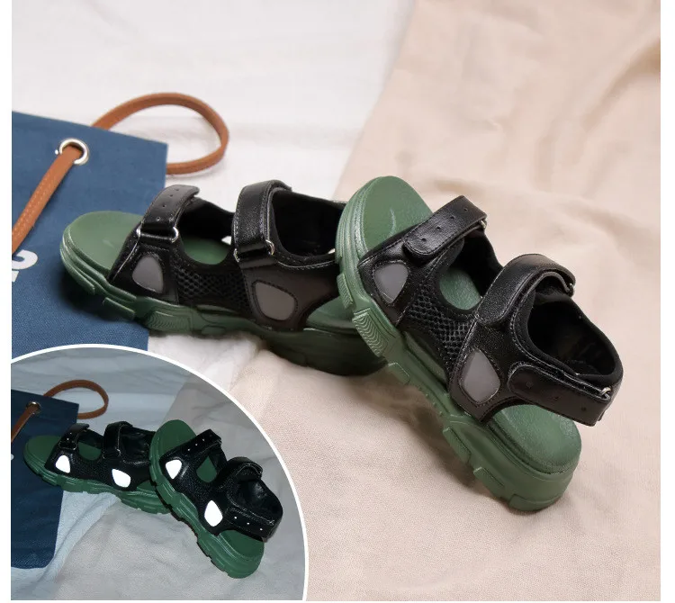 Детская обувь; удобные сандалии для мальчиков; Легкая летняя пляжная обувь с открытым носком; сандалии на липучке для девочек; дышащая сетчатая обувь; 21-37